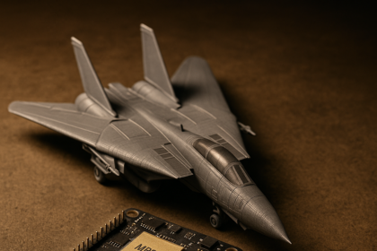 3D- wydrukowany F-14 Tomcat z użyciem FPGA odtwarzającego „pierwszy mikroprocesor na świecie” — chip MP944 CADC kontroluje system skrzydeł wahadłowych myśliwca, między innymi