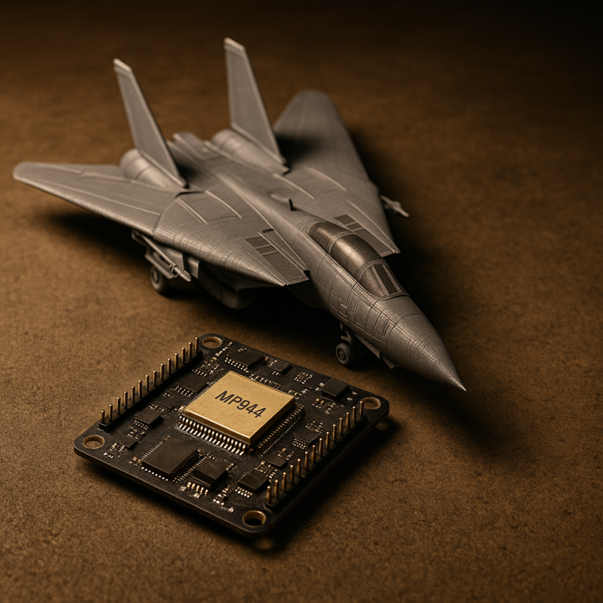 3D- wydrukowany F-14 Tomcat z użyciem FPGA odtwarzającego „pierwszy mikroprocesor na świecie” — chip MP944 CADC kontroluje system skrzydeł wahadłowych myśliwca, między innymi