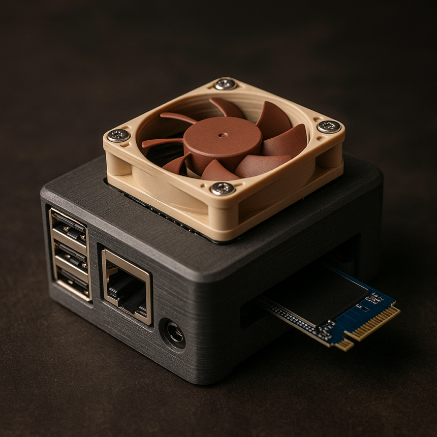 Obudowa Raspberry Pi 5 – Pimoroni NVMe Base + Wentylator Noctua 40×10mm #3DThursday #3DPrinting